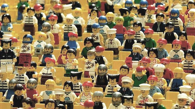 large group of lego people gathered together